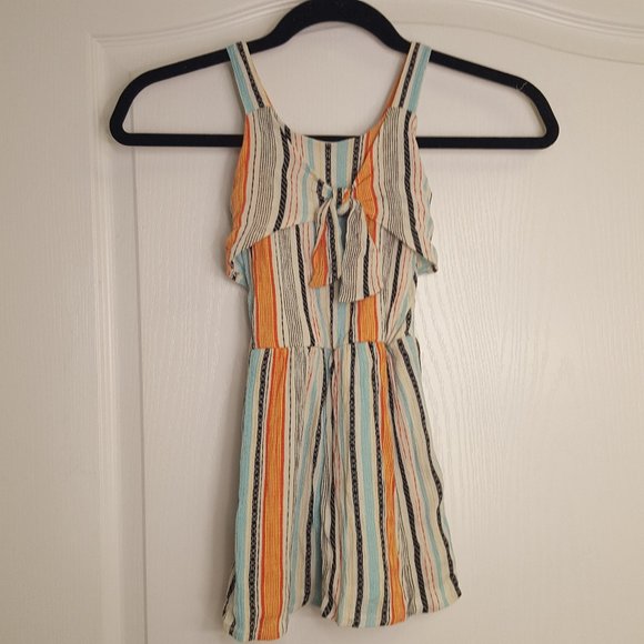 Art Class Striped Tie Front Romper - Picture 1 of 6